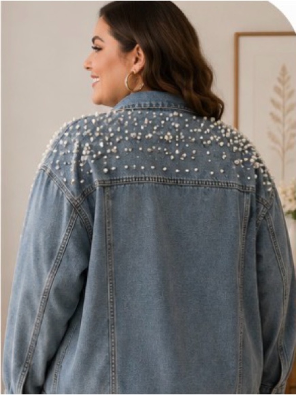 Curvalicious Pearl Embellished Denim Jean Jacket Plus Size 3X , P2P 27” NWT - Picture 2 of 6